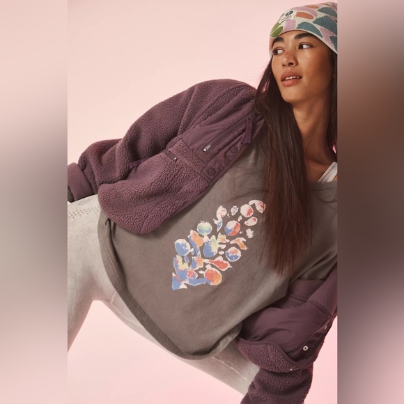 NWT Free People Hit The Slopes Fleece Jacket in Blackberry Deep Purple - Picture 5 of 11